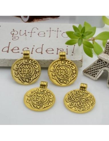 Ciondoli medaglia fantasia in metallo oro 14x17 mm 5pz Gioie d'Oriente