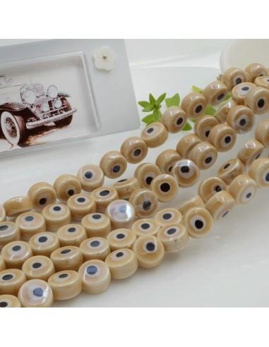 Filo perle occhio greco in ceramica colore beige 8mm 38pz GDO