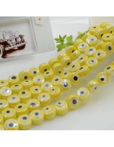 Filo perle occhio greco in ceramica colore giallo 8mm 38pz GDO