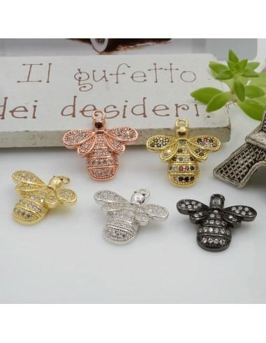 charm ape, con strass trasparenti o arcobaleno, ottone lucido, misura 12x17mm, marchio Gioie d'Oriente