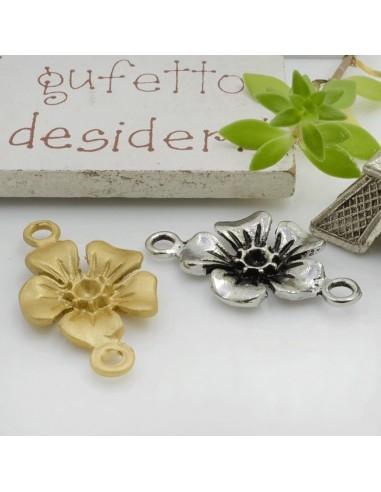 Ciondolo connettore fiore in zama oro e argento rodiato 30 x 17 mm 2pz Gioie d'Oriente