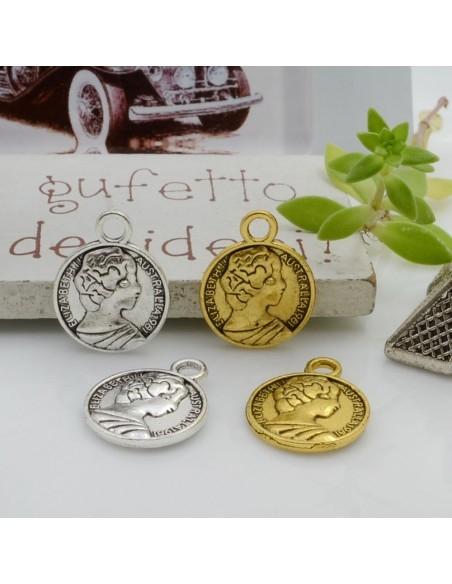 Ciondoli medaglia Elizabeth Australia in metallo 12x16 mm 7pz Gioie d'Oriente