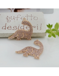 Ciondolo dinosauro ottone oro zirconi rosa 22x21mm 1pz Gioie d'Oriente