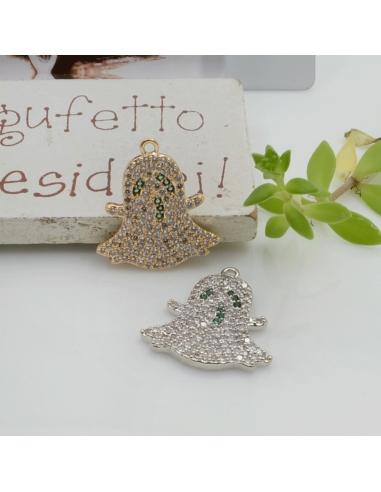 Ciondolo fantasmino ottone zirconi trasparenti 16x18mm 1pz colori vari Gioie d'Oriente