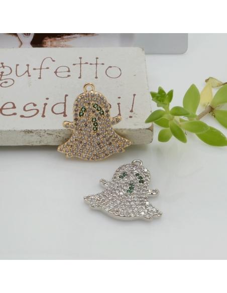 Ciondolo fantasmino ottone zirconi trasparenti 16x18mm 1pz colori vari Gioie d'Oriente