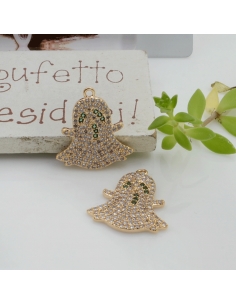 Ciondolo fantasmino ottone oro zirconi trasparenti 16x18mm 1pz Gioie d'Oriente