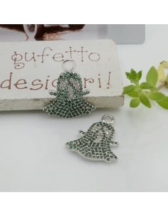 Ciondolo fantasmino in ottone argento con zirconi verdi 20x17mm 1pz Gioie d'Oriente
