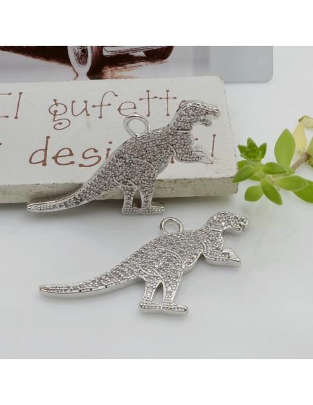 Ciondolo dinosauro in ottone con zirconi 24x33mm 1pz Gioie d'Oriente
