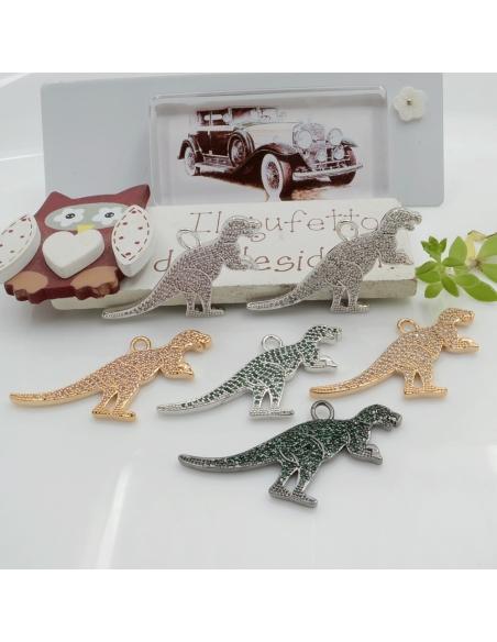 Ciondolo dinosauro in ottone con zirconi 24x33mm 1pz Gioie d'Oriente