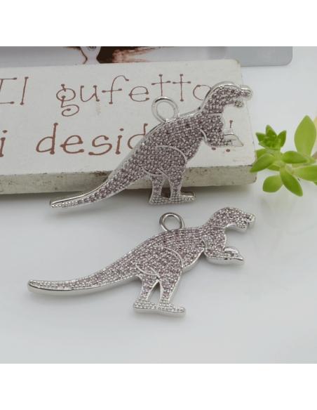 Ciondolo dinosauro in ottone con zirconi 24x33mm 1pz Gioie d'Oriente