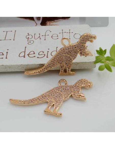 Ciondolo dinosauro in ottone con zirconi 24x33mm 1pz Gioie d'Oriente