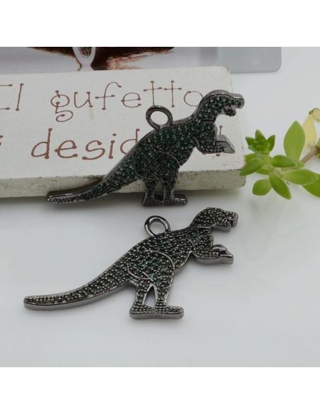 Ciondolo dinosauro in ottone con zirconi 24x33mm 1pz Gioie d'Oriente
