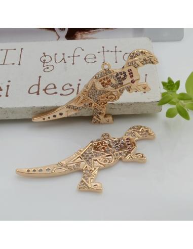 Ciondolo dinosauro in ottone con zirconi multicolore 24x33mm 1pz Gioie d'Oriente