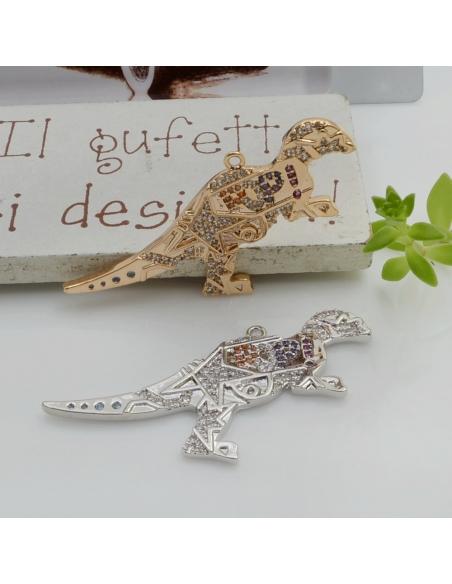Ciondolo dinosauro in ottone con zirconi multicolore 24x33mm 1pz Gioie d'Oriente