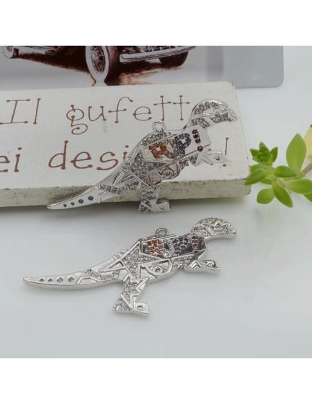 Ciondolo dinosauro in ottone con zirconi multicolore 24x33mm 1pz Gioie d'Oriente