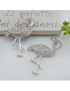 Ciondolo fenicottero in ottone con zirconi e anellina grande 39x22mm 1pz Gioie d'Oriente 2
