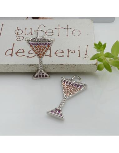 Ciondolo calice champagne in ottone con zirconi 24x12mm 1pz Gioie d'Oriente