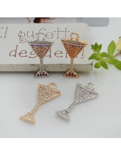 Ciondolo calice champagne in ottone con zirconi 24x12mm 1pz Gioie d'Oriente