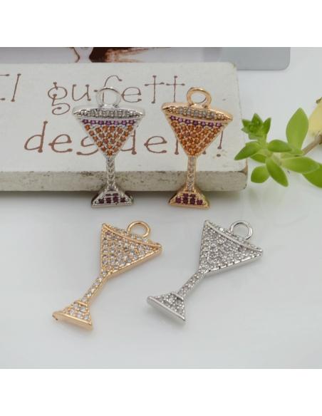 Ciondolo calice champagne in ottone con zirconi 24x12mm 1pz Gioie d'Oriente