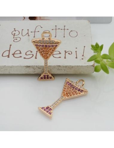 Ciondolo calice champagne in ottone con zirconi 24x12mm 1pz Gioie d'Oriente