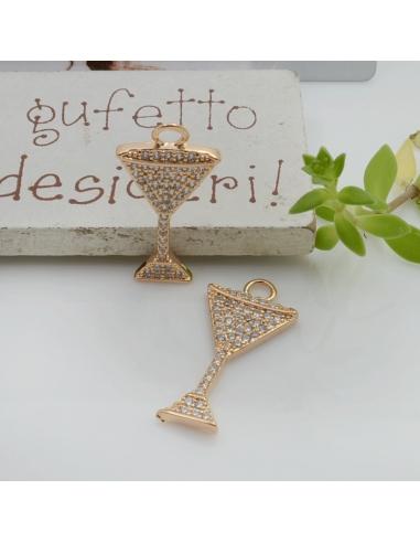 Ciondolo calice champagne in ottone con zirconi 24x12mm 1pz Gioie d'Oriente