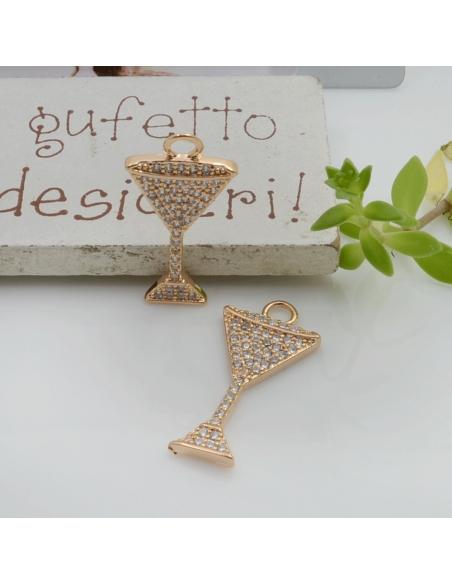 Ciondolo calice champagne in ottone con zirconi 24x12mm 1pz Gioie d'Oriente