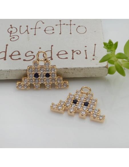 Ciondolo nuvola di pixel in ottone con zirconi 14x19mm 1pz Gioie d'Oriente