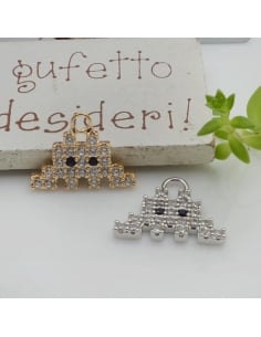 Ciondolo nuvola di pixel in ottone con zirconi 14x19mm 1pz Gioie d'Oriente