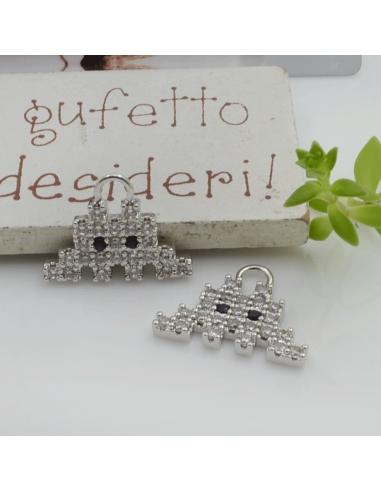 Ciondolo nuvola di pixel in ottone con zirconi 14x19mm 1pz Gioie d'Oriente