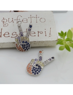 Ciondolo mano pace in ottone con zirconi multicolore 24x10mm 1pz Gioie d'Oriente 2