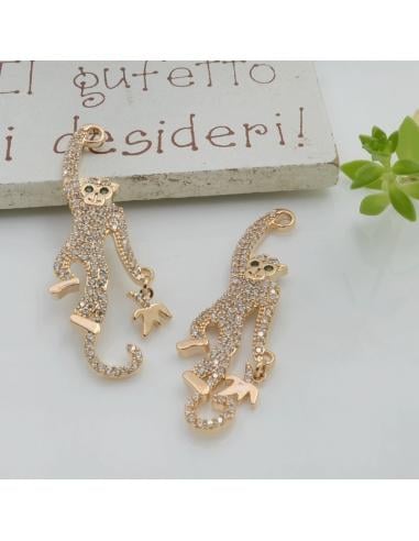 Ciondolo scimmietta in ottone oro con zirconi bianchi 39.5x13mm 1pz Gioie d'Oriente
