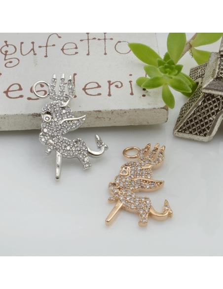 Ciondolo diavoletto in ottone con zirconi bianchi 21x13mm 1pz Gioie d'Oriente