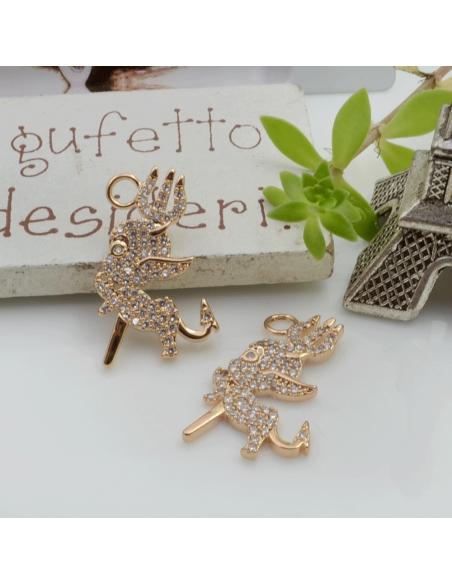 Ciondolo diavoletto in ottone con zirconi bianchi 21x13mm 1pz Gioie d'Oriente