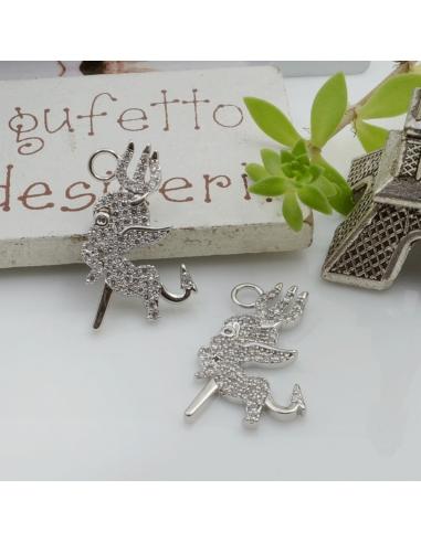 Ciondolo diavoletto in ottone con zirconi bianchi 21x13mm 1pz Gioie d'Oriente