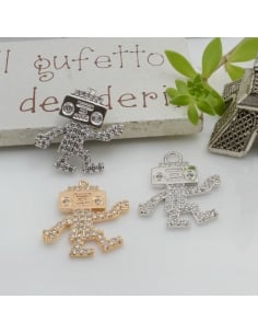 Ciondolo robot in ottone con zirconi bianchi 20x16mm 1pz Gioie d'Oriente