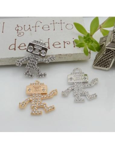 Ciondolo a forma di Robot in ottone con Zirconi bianchi 20x16mm 1pz | GDO