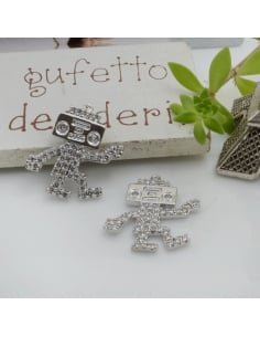 Ciondolo robot in ottone con zirconi bianchi 20x16mm 1pz Gioie d'Oriente 2
