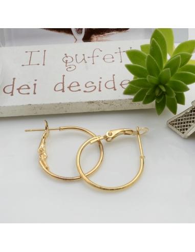 Base orecchini a cerchio semplici in metallo colore oro 18K spessore 1mm 20mm 2 pz GDO