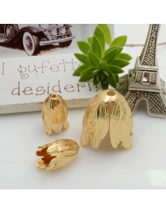 Copri perla fiore rigato in ottone oro 18K 10mm 19mm 1pz Gioie d'Oriente