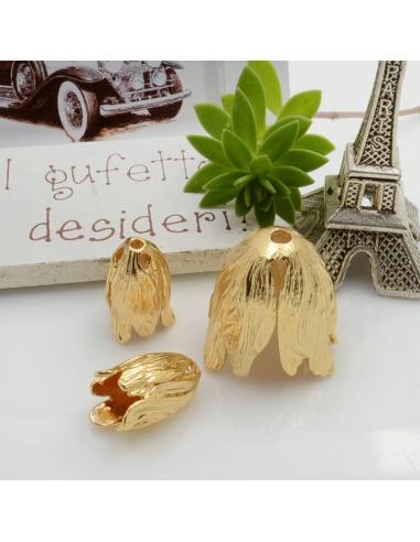 Copri perla fiore rigato in ottone oro 18K 10mm 19mm 1pz Gioie d'Oriente