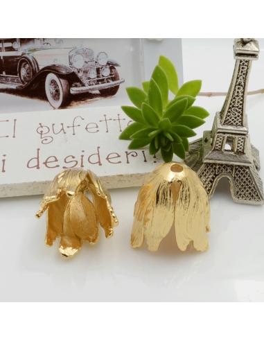 Copri perla fiore rigato in ottone oro 18K 19mm 1pz Gioie d'Oriente