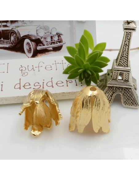 Copri perla fiore rigato in ottone oro 18K 19mm 1pz Gioie d'Oriente