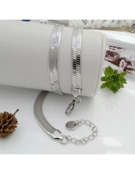 Collana Snake in acciaio 40cm con prolunga 6cm spessore 6mm colore argento GDO