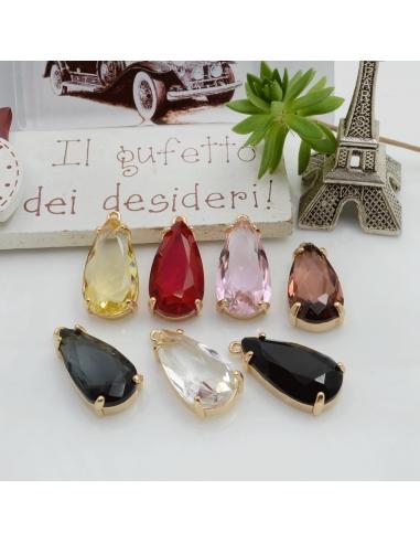 Ciondolo a goccia di Cristallo su base in ottone dorato 24x11mm 1pz - Vari colori | GDO