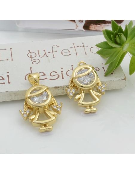 Ciondolo bimba bimbo in ottone con zircone trasparente 1pz Gioie d'Oriente