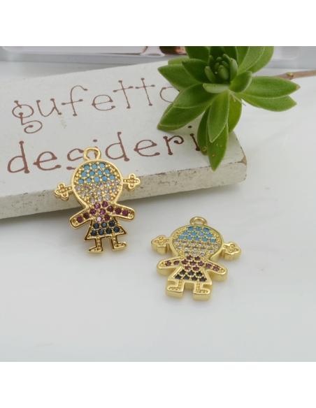 Ciondolo bimba bimbo in ottone con zirconi colori vari 1pz Gioie d'Oriente