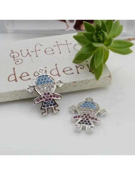 Ciondolo bimba bimbo in ottone con zirconi colori vari 1pz Gioie d'Oriente