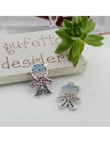 Ciondolo bimba bimbo in ottone con zirconi colori vari 1pz Gioie d'Oriente