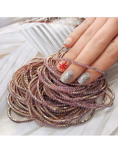 Bracciale Tennis sottile elasticizzato con strass lilla 2mm colore oro chiaro n2 GDO
