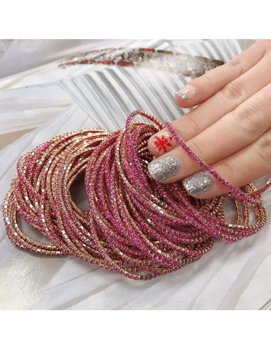 Bracciale Tennis sottile elasticizzato con strass fucsia 2mm  1pz colore oro chiaro GDO
